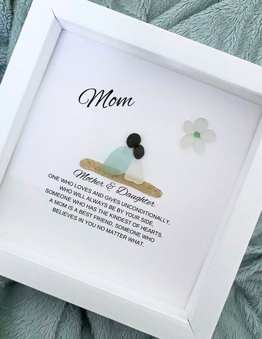 Mom Mother Daughter Personalized Mother’s Day  Gift from Daughter Birthday Pebble Art Sea Glass Unique Mother & Daughter Handmade Wall Decor