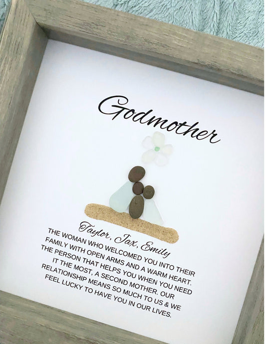 Godmother Gift | Unique God Mom Gift | Birthday Gift for Godmother | Gifts from God Daughter | Handmade Pebble Art | Sea Glass Art | Mother's Day Gift | Christmas Gift&nbsp;