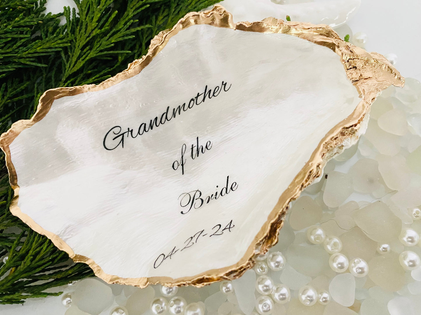 Grandmother of the Bride Gift Personalized Oyster Shell Ring Dish/Grandmother Gift from Bride/Unique Handmade Bride Gift to Grandmother Wedding Decor