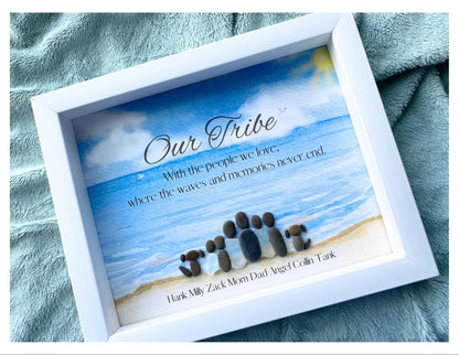 Sister Gift Personalized Family Vacation Beach Pebble Sea Glass Picture Family Art Sea Glass Birthday Gift for Her Gifts for Mom Birthday