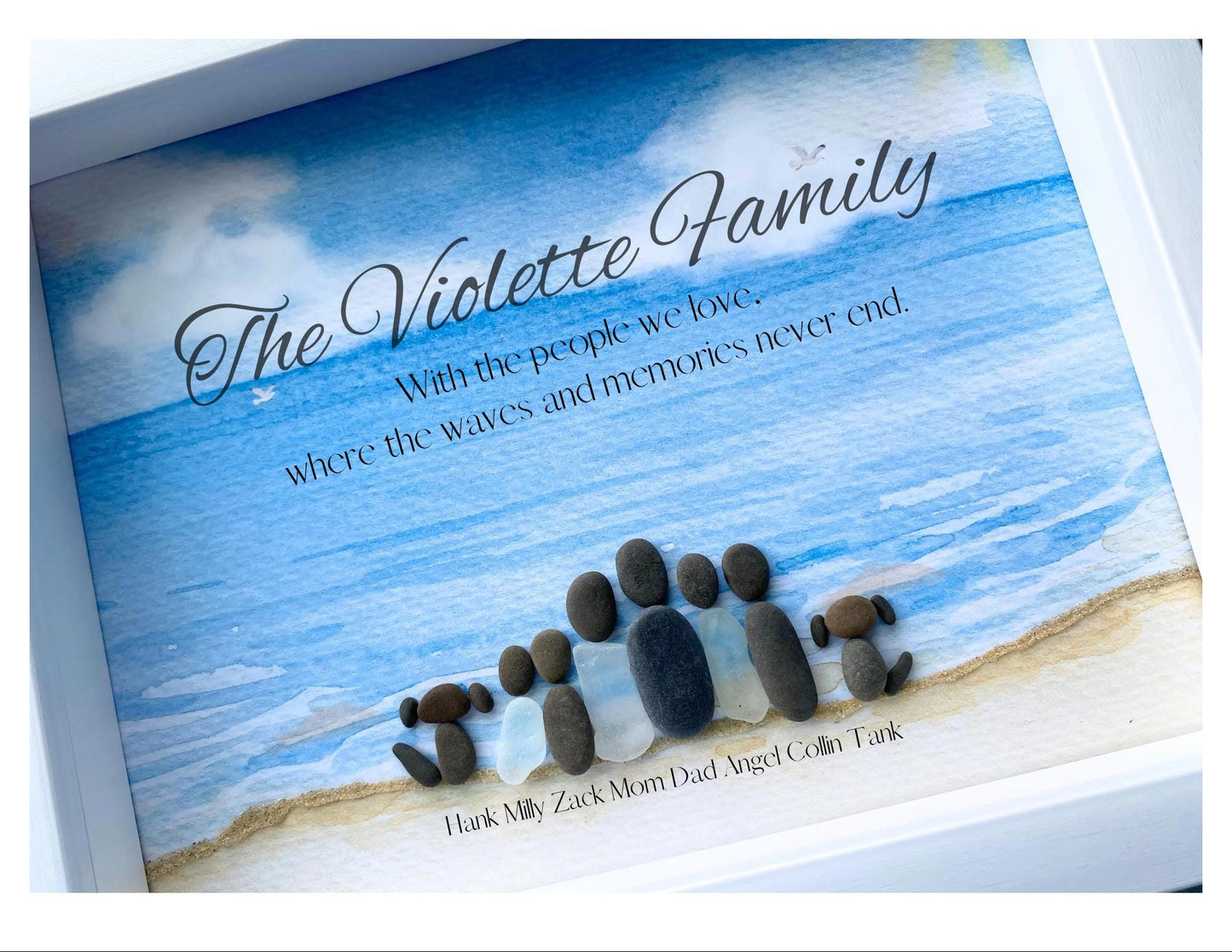 Sister Gift Personalized Family Vacation Beach Pebble Sea Glass Picture Family Art Sea Glass Birthday Gift for Her Gifts for Mom Birthday