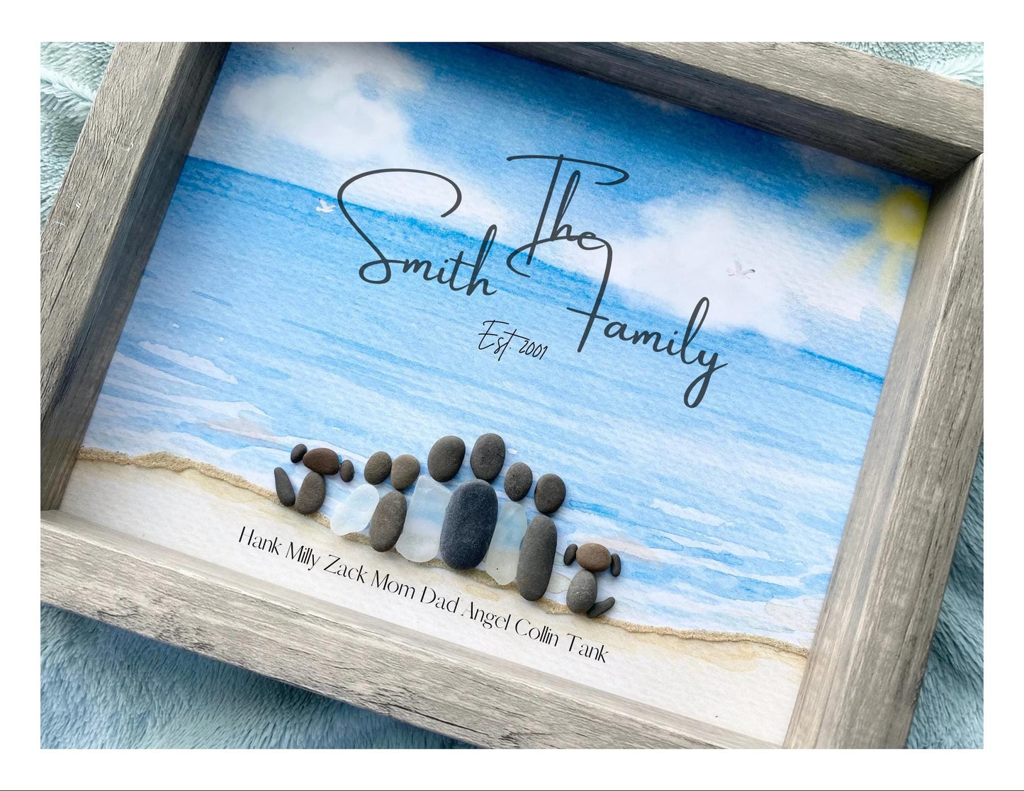 Sister Gift Personalized Family Vacation Beach Pebble Sea Glass Picture Family Art Sea Glass Birthday Gift for Her Gifts for Mom Birthday