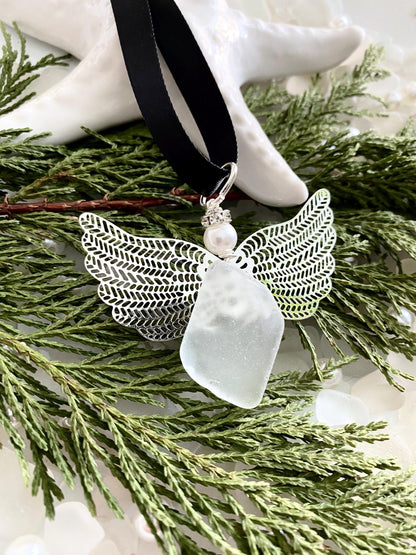 Sea Glass Angel Ornament Memorial Gift Christmas Gift for her Guardian Angel Gift Ornaments Car Charm Angel Wings Sun Catcher Grief Gift