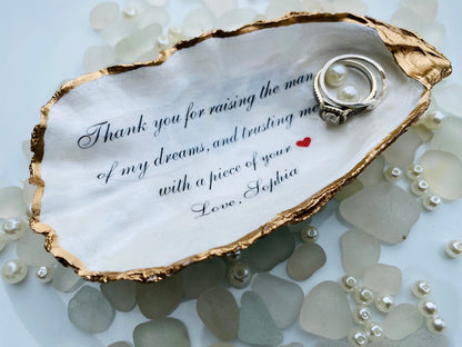 Oyster Shell ring dish with gold gild trim and text