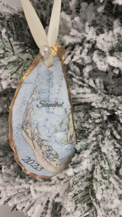 Sanibel Island Oyster Shell Christmas Ornament Personalized/Sanibel Strong/Florida/Sanibel Island/NOAA Chart/Captiva/Art/Sanibel Lighthouse