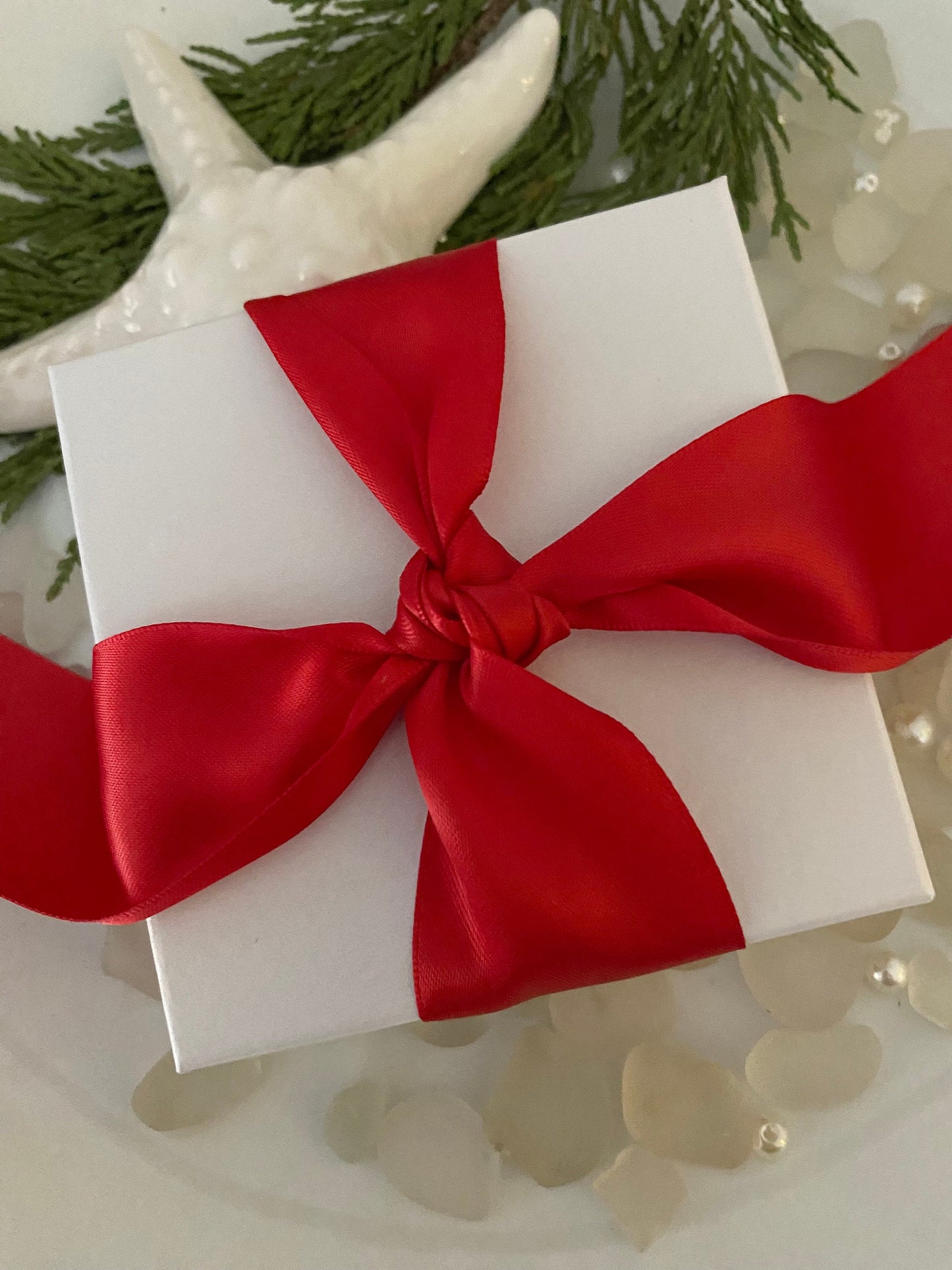 White Jewelry Box with Red Ribbon